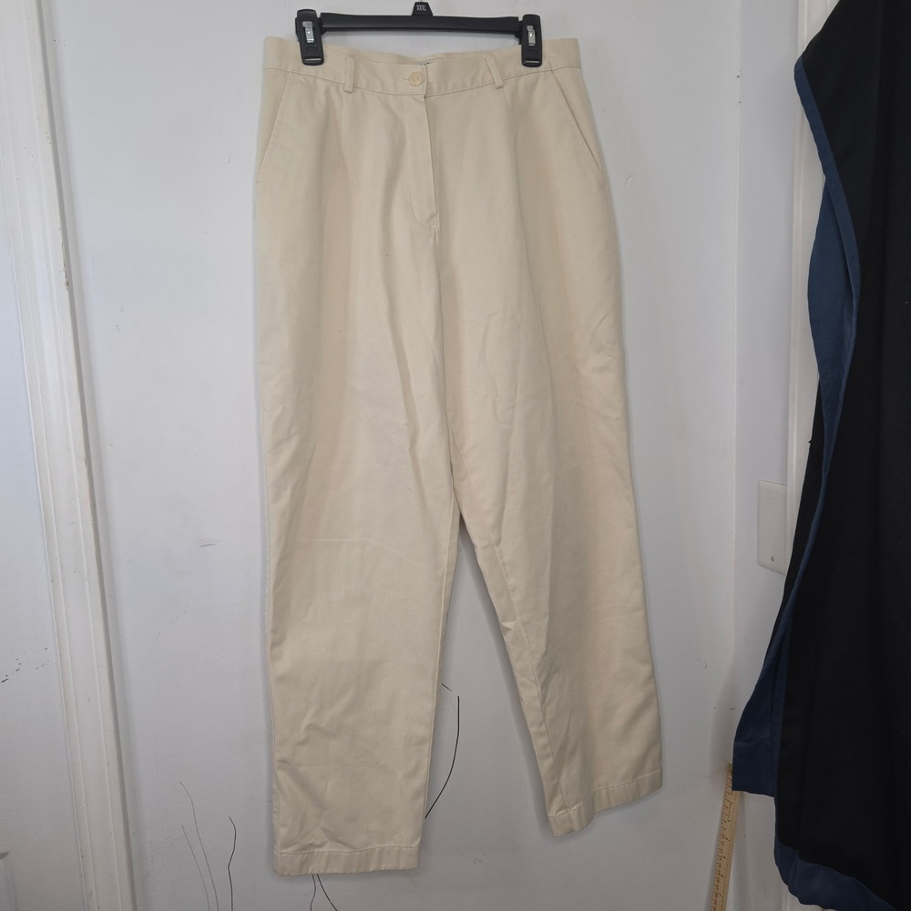 LL Bean Original Fit Chino Pants Womens 14 Petite Cream Straight Leg High Rise
